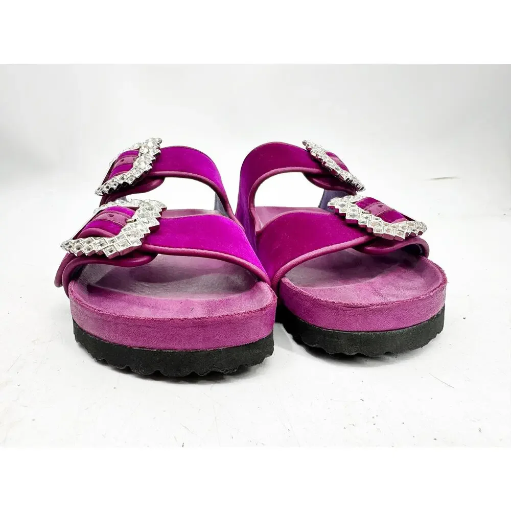 Manolo Blahnik Birkenstock Sandal in Fuchsia‎ Velvet 37